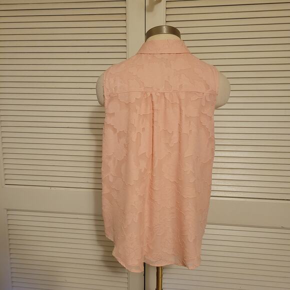 Floral Sheer Sleeveless Blouse Pink ELLE Button Front Top Medium 19.5x26 - Picture 4 of 8